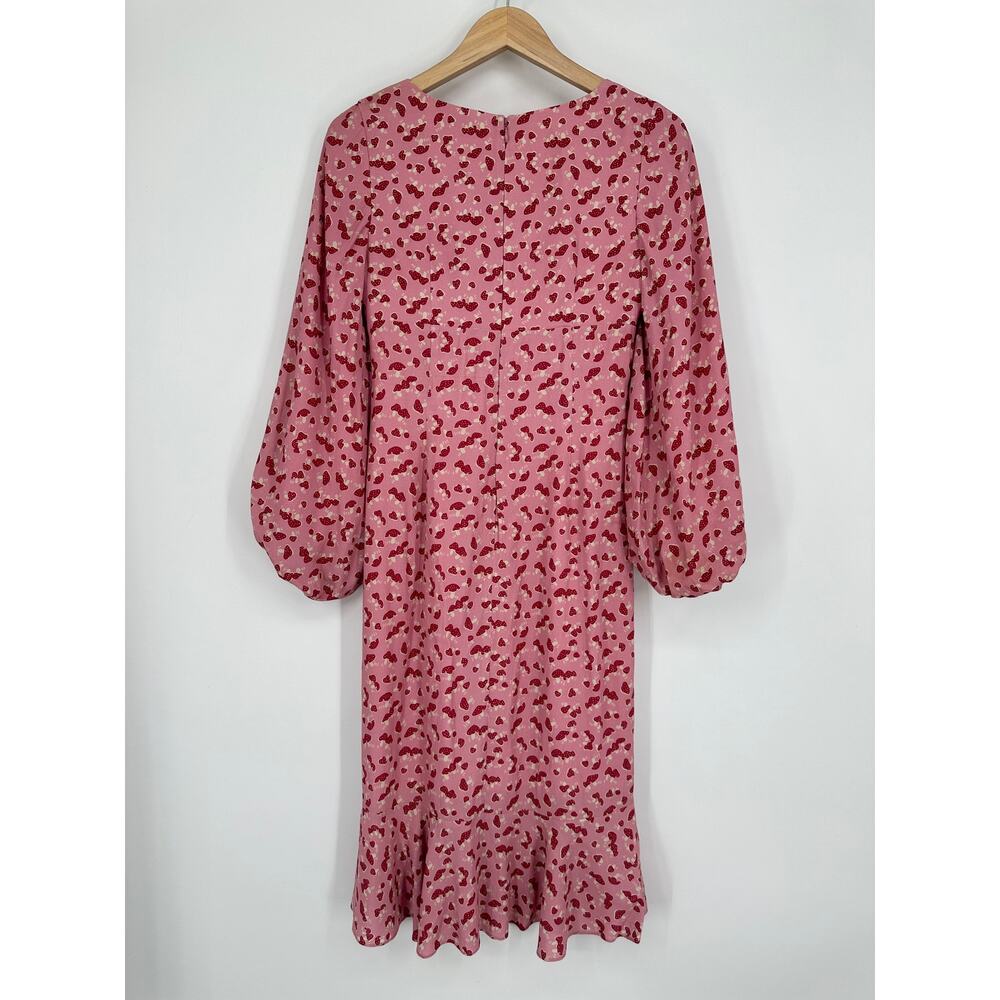 STAUD Lara Mushroom Print Midi Dress Scoop Neck Balloon Sleeve Ruffle Novelty - Picture 10 of 14
